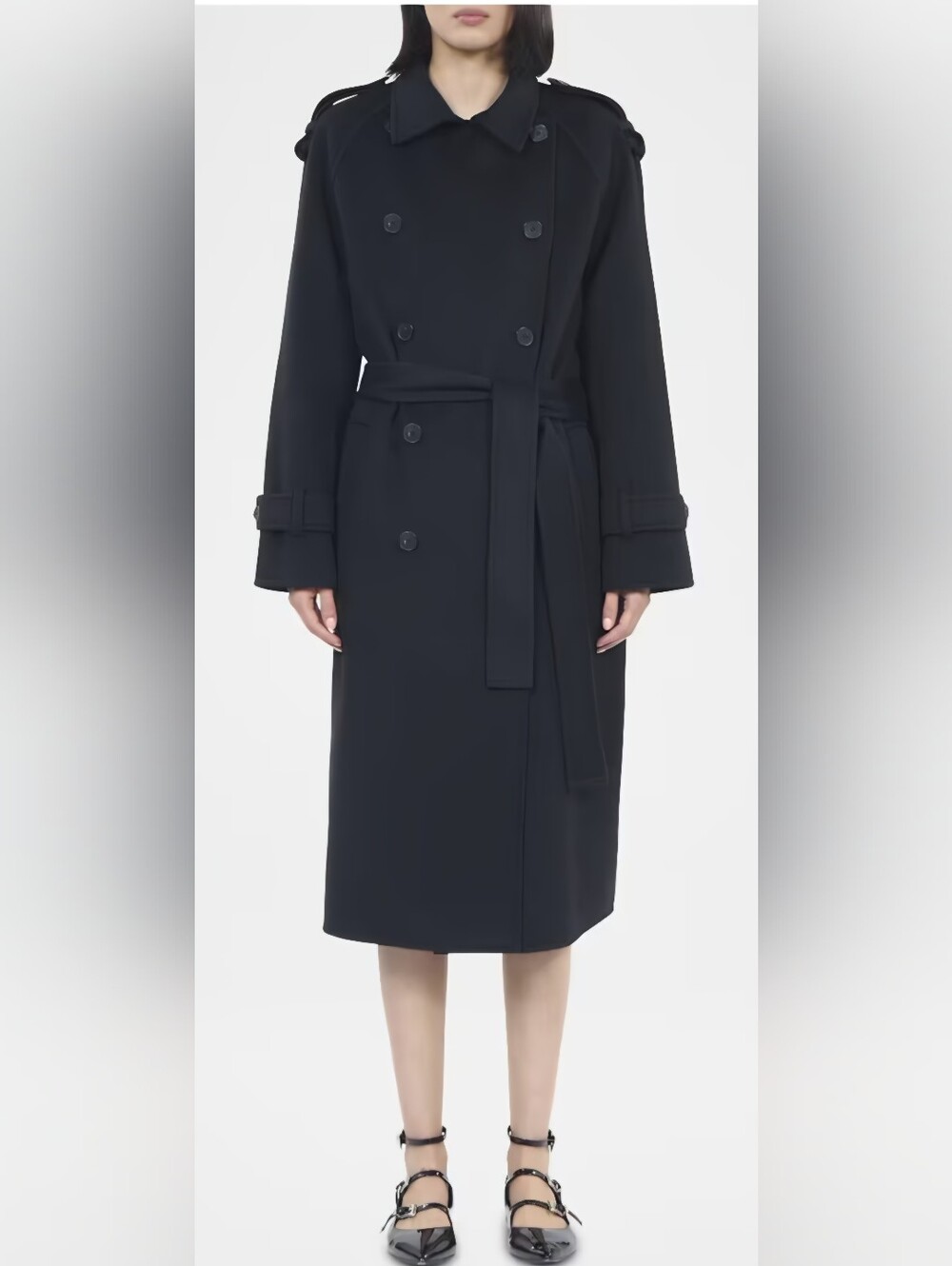 The Kooples Black Wool Blend Bekted Trench Coat